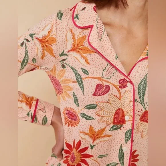 Spartina 449 XXS Botanic Garden Peach Pink Boho Floral Long Sleeve Sleep Shirt - Picture 5 of 16